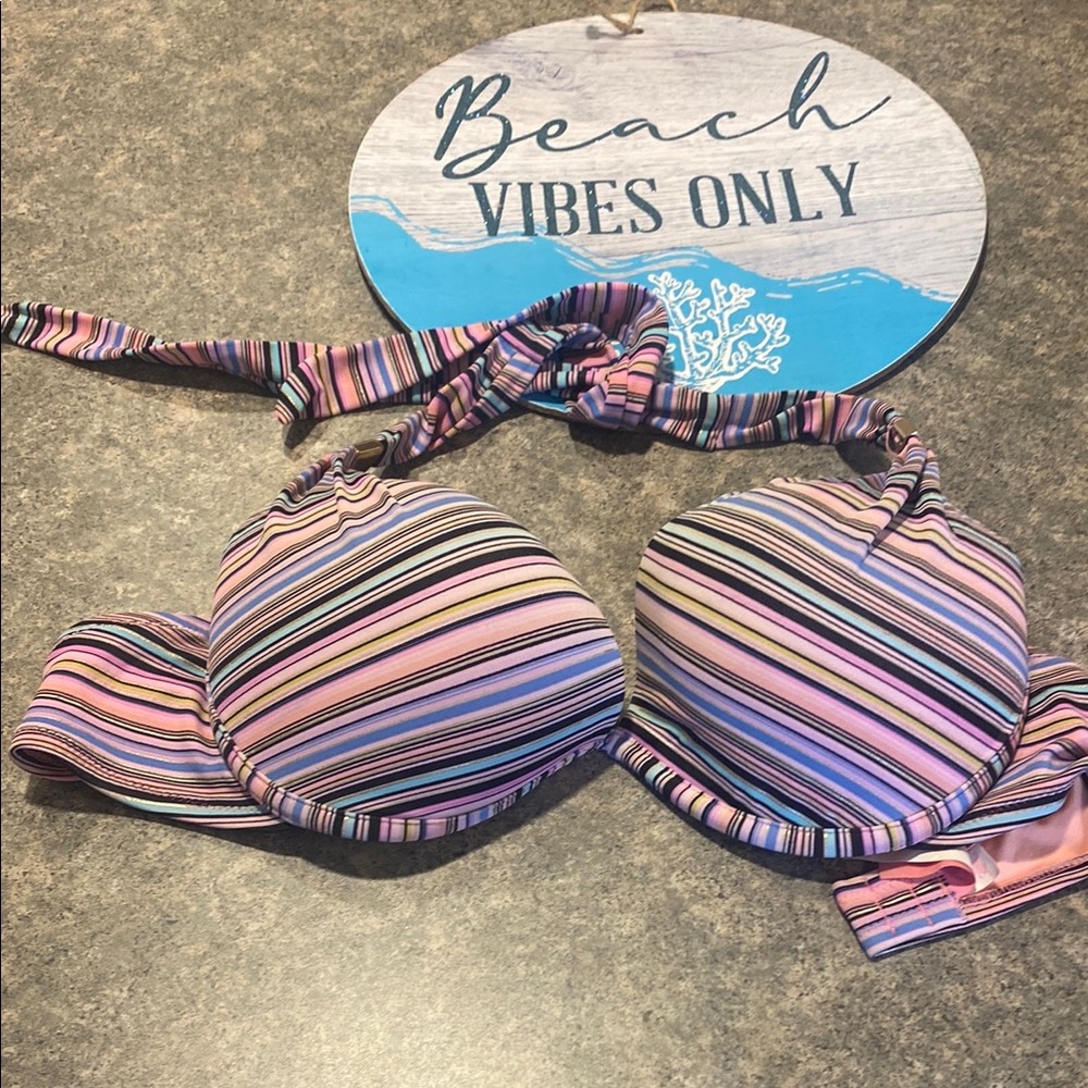 PINK Victoria's Secret Striped Pink & Purple Bikini Top
